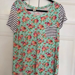 Striped and floral shirt sleeve tee
